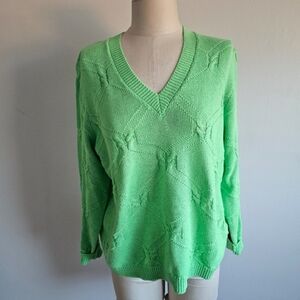 Kaffe Bright Lime Green V-Neck Knit Sweater